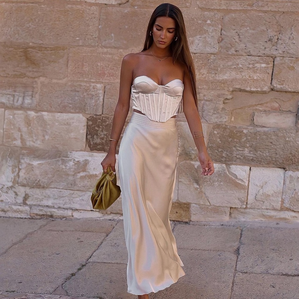 Zara Pearl Gray Satin Effect Corset Top - Picture 11 of 16